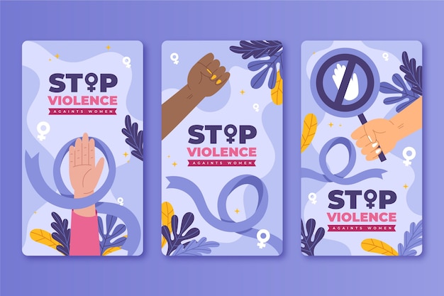 Free vector hand drawn flat international day for the elimination of violence against women instagram stories collection