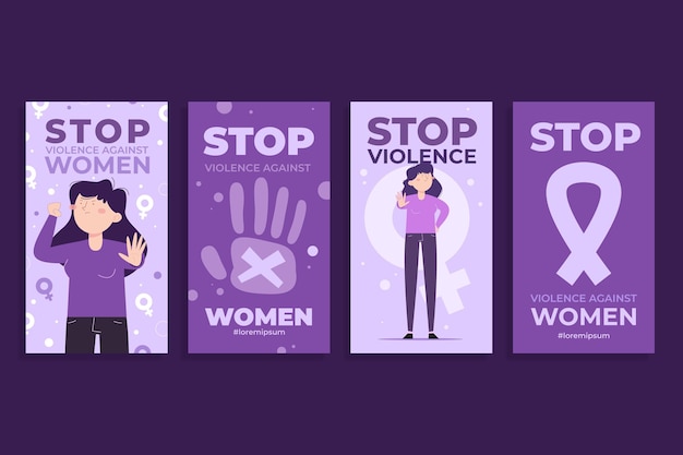 Giornata internazionale piatta disegnata a mano per l'eliminazione della violenza contro le donne raccolta di storie su instagram