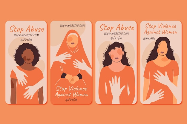 Vettore gratuito giornata internazionale piatta disegnata a mano per l'eliminazione della violenza contro le donne raccolta di storie su instagram