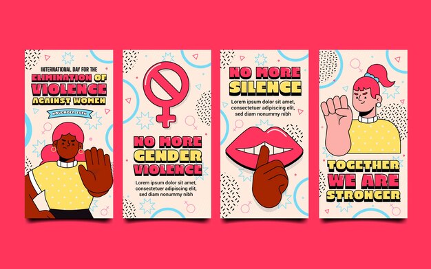 Hand drawn flat international day for the elimination of violence against women instagram stories collection