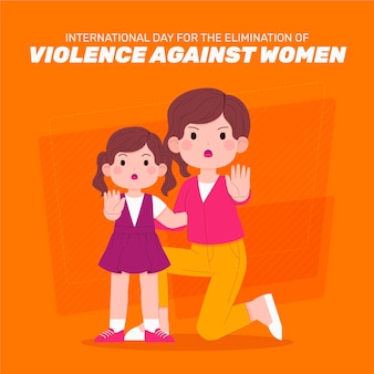 여성에 대한 폭력 제거를 위한 손으로 그린 평평한 국제의 날 일러스트레이션