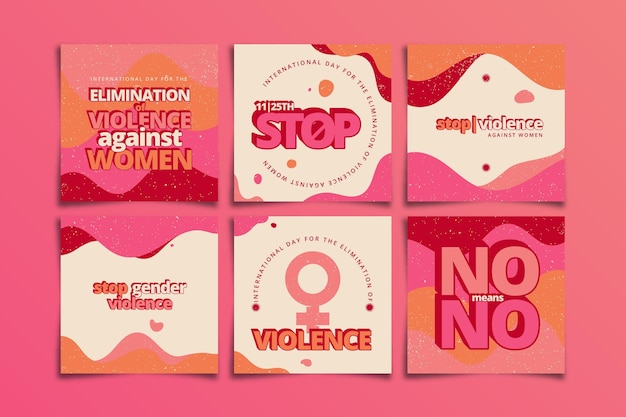 無料ベクター 女性に対する暴力撤廃のための手描きのフラットな国際デーinstagramの投稿コレクション