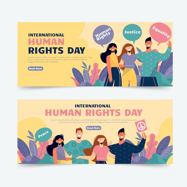 Free vector hand drawn flat international human rights day horizontal banners set