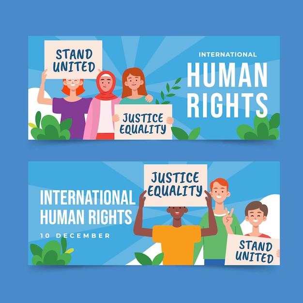 Free vector hand drawn flat international human rights day horizontal banners set