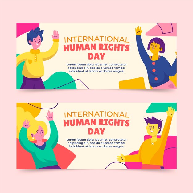 hand drawn flat international human rights day horizontal banners set