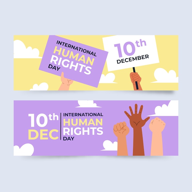 Free vector hand drawn flat international human rights day horizontal banners set