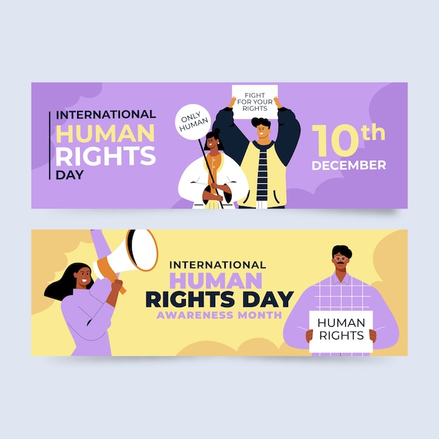 Hand drawn flat international human rights day horizontal banners set