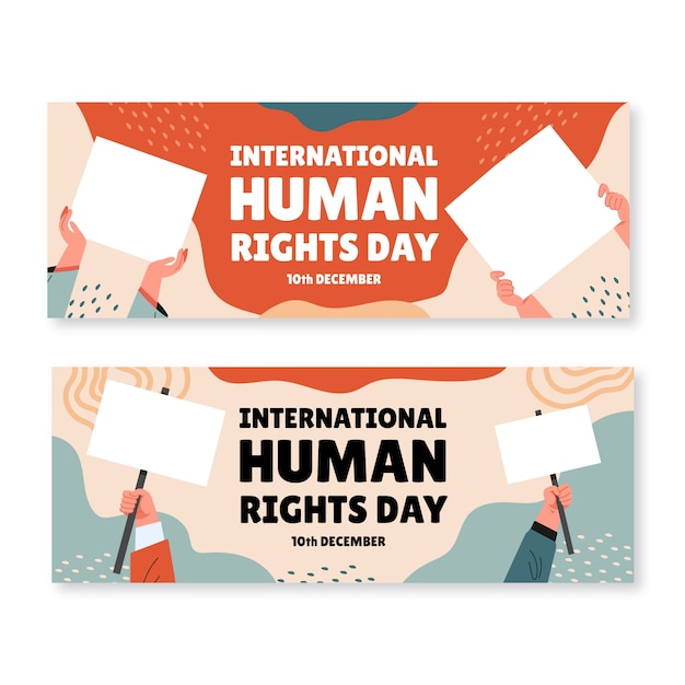 Vettore gratuito set di bandiere orizzontali piatte disegnate a mano per la giornata internazionale dei diritti umani