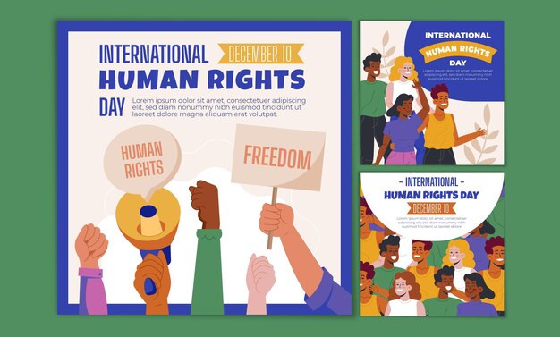 Hand drawn flat international human rights day instagram posts collection