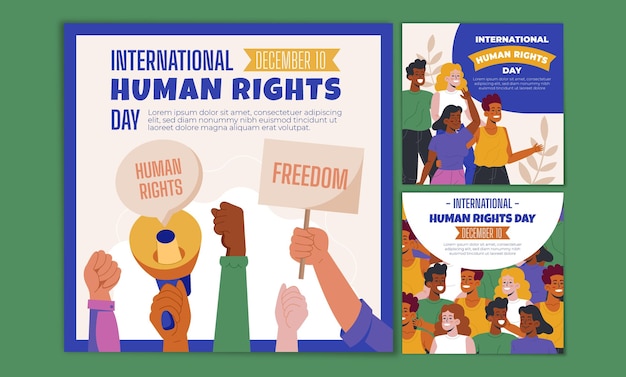 Hand drawn flat international human rights day instagram posts collection