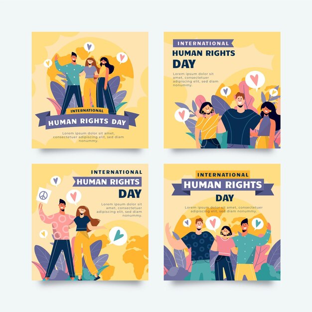 Hand drawn flat international human rights day instagram posts collection