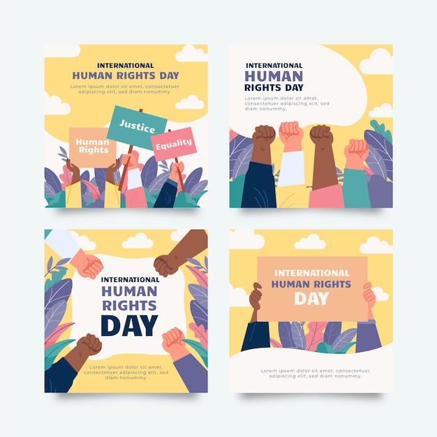 Free vector hand drawn flat international human rights day instagram posts collection