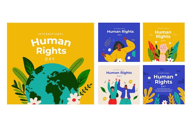 Free vector hand drawn flat international human rights day instagram posts collection