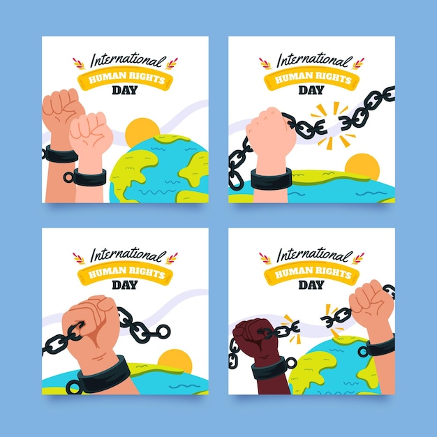 Free vector hand drawn flat international human rights day instagram posts collection