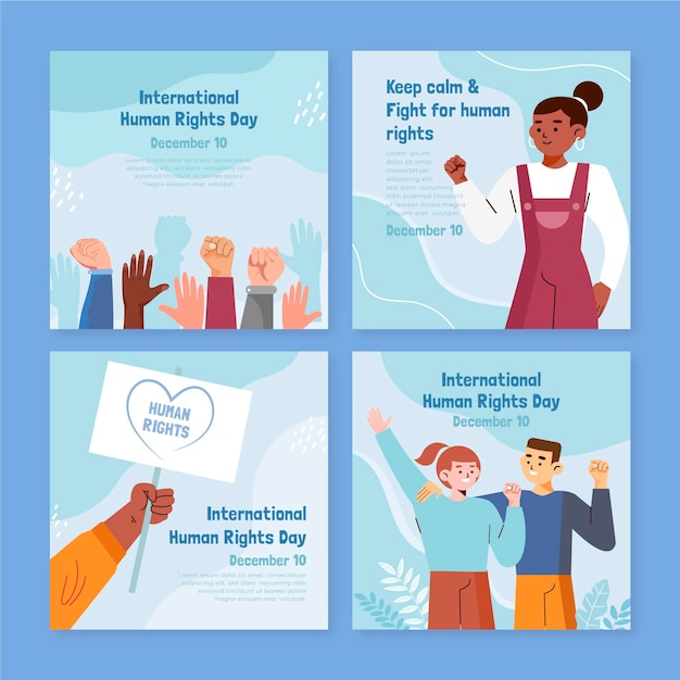 Free vector hand drawn flat international human rights day instagram posts collection