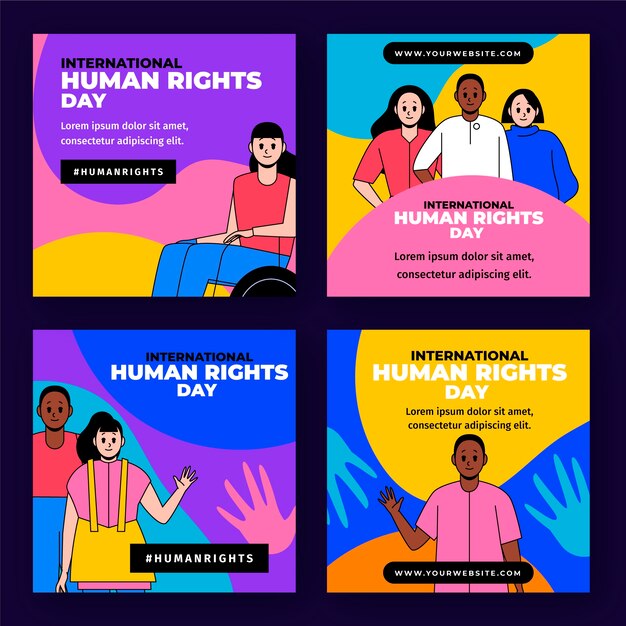 Hand drawn flat international human rights day instagram posts collection