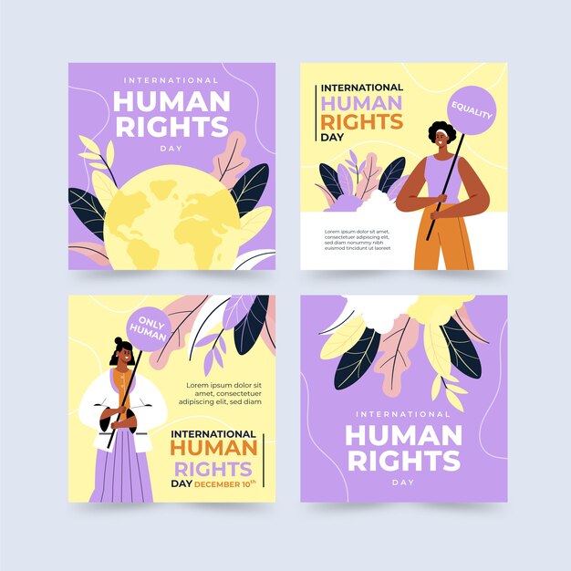 Hand drawn flat international human rights day instagram posts collection