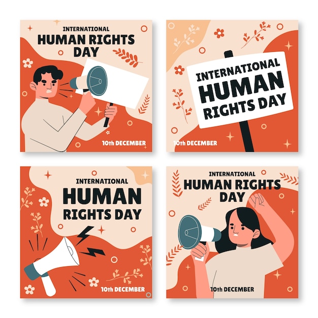 Hand drawn flat international human rights day instagram posts collection