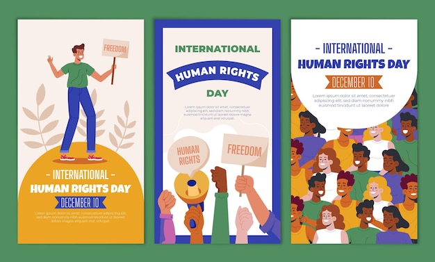 Free vector hand drawn flat international human rights day instagram stories collection