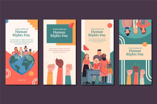 Free vector hand drawn flat international human rights day instagram stories collection