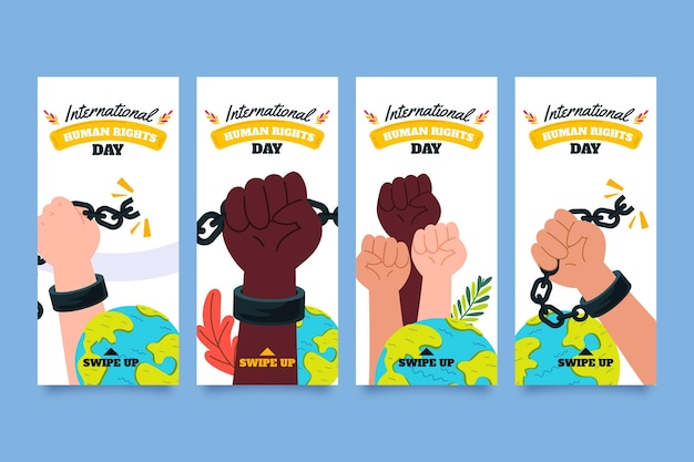 Free vector hand drawn flat international human rights day instagram stories collection