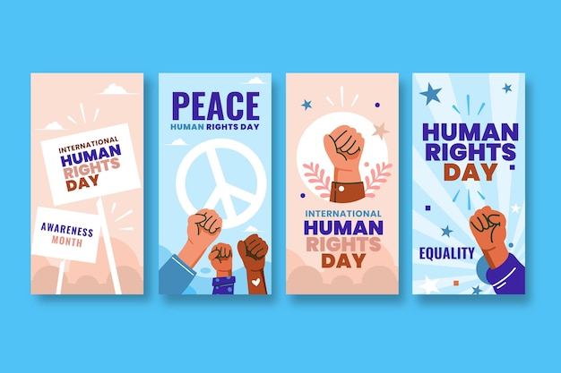 Free vector hand drawn flat international human rights day instagram stories collection