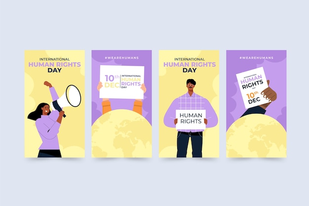 Hand drawn flat international human rights day instagram stories collection