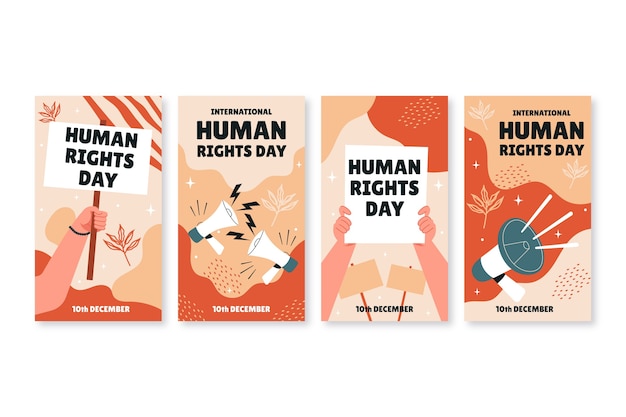 Free vector hand drawn flat international human rights day instagram stories collection