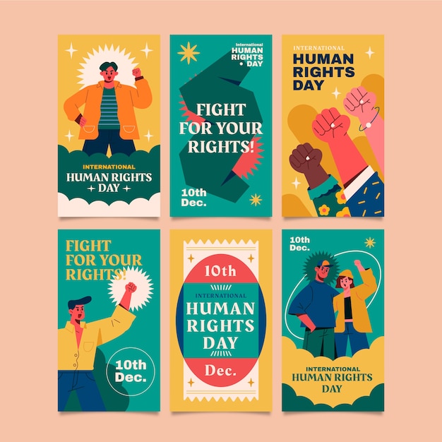 Free vector hand drawn flat international human rights day instagram stories collection