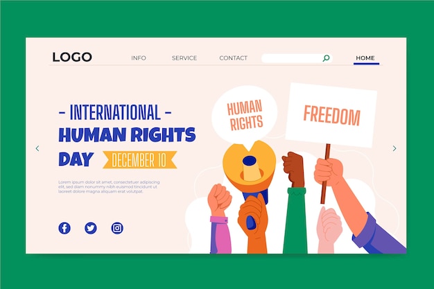 Hand drawn flat international human rights day landing page template