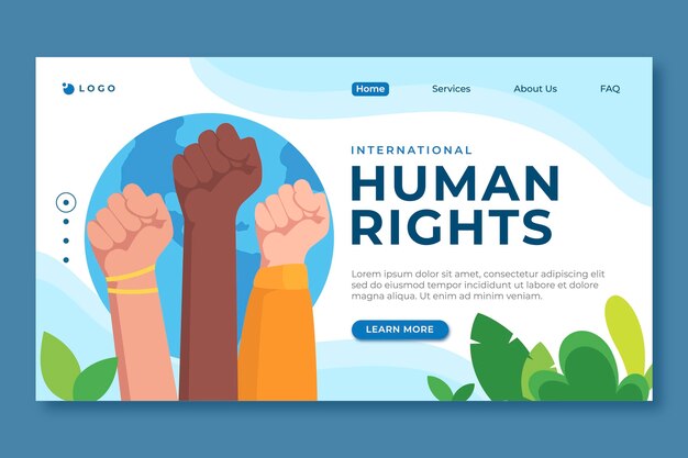 Ручной обращается плоский шаблон целевой страницы международного дня прав человека