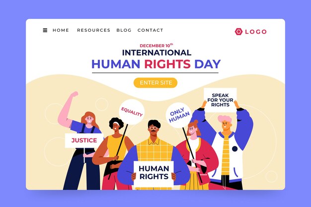 Ручной обращается плоский шаблон целевой страницы международного дня прав человека