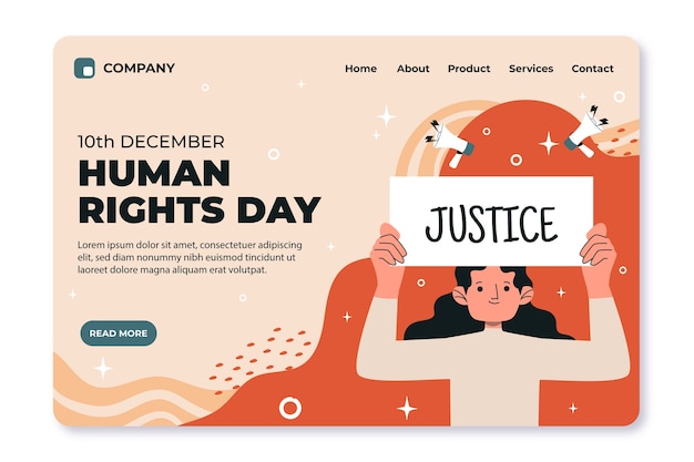 Modello di pagina di destinazione della giornata internazionale dei diritti umani piatto disegnato a mano