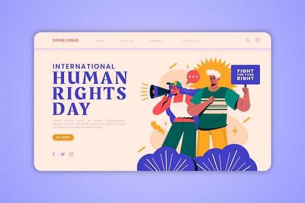 Hand drawn flat international human rights day landing page template