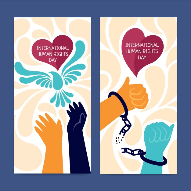 Hand drawn flat international human rights day vertical banners set