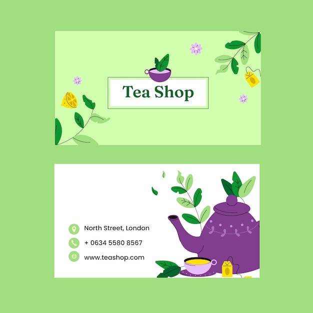 Free vector hand drawn flat international tea day business card