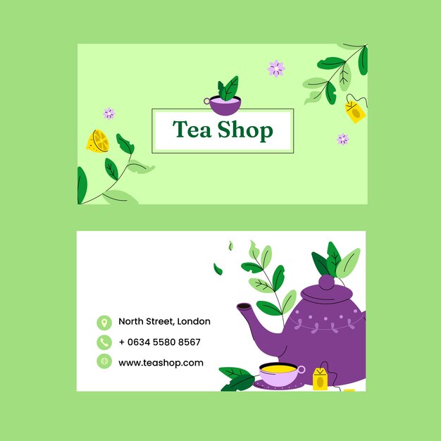 Hand drawn flat international tea day business card