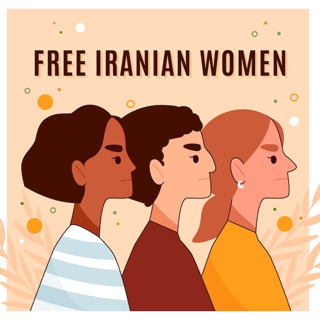 Бесплатное векторное изображение Нарисованная рукой иллюстрация протеста плоских иранских женщин