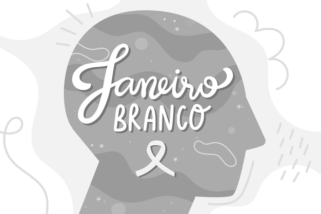 Vettore gratuito lettering janeiro branco piatto disegnato a mano