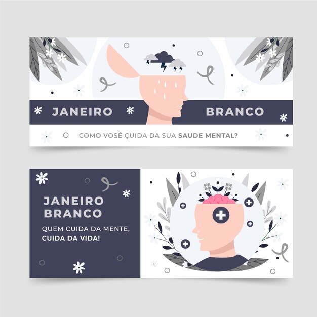 Hand drawn flat january horizontal banners set