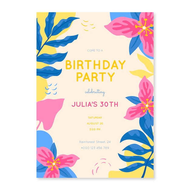 Free vector hand drawn flat jungle invitation