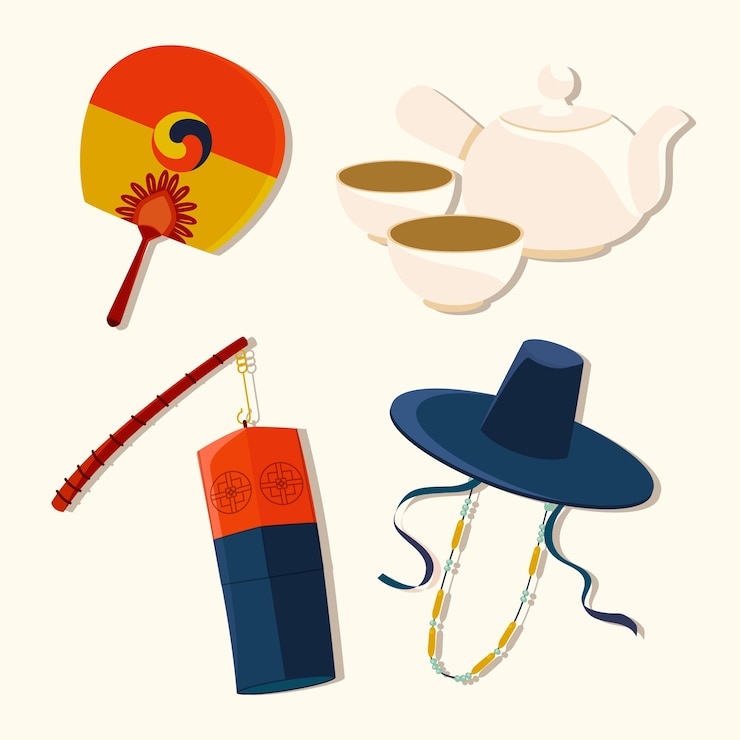 Free Vector hand drawn flat korean traditional element collection