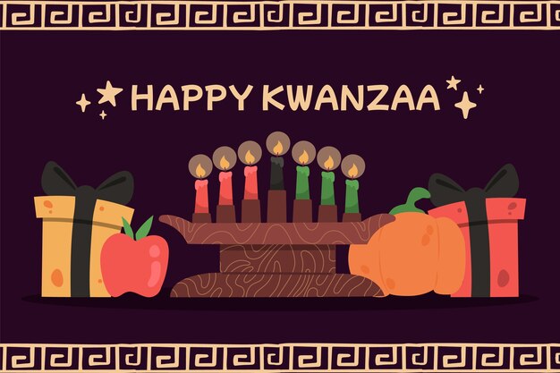 손으로 그린 평면 kwanzaa 배경