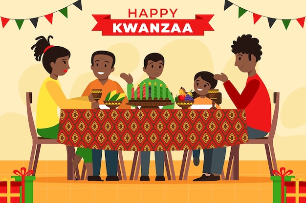 Hand drawn flat kwanzaa background