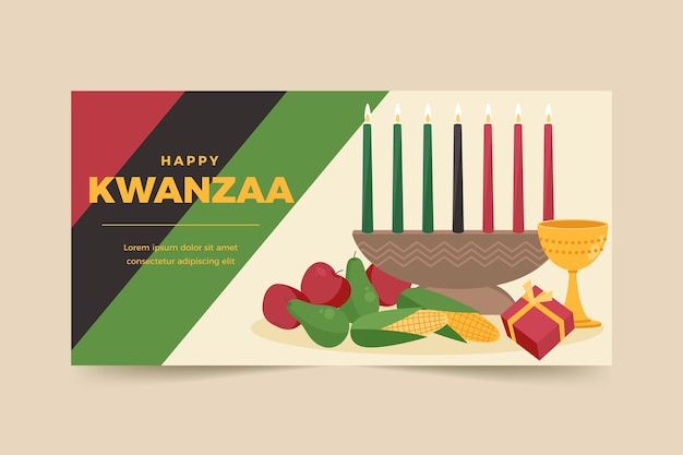 Hand drawn flat kwanzaa horizontal banner template