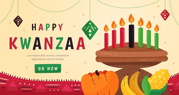 Hand drawn flat kwanzaa horizontal banner