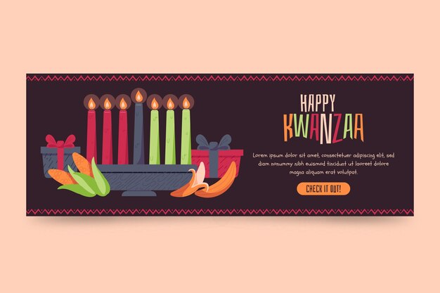 Hand drawn flat kwanzaa horizontal banner