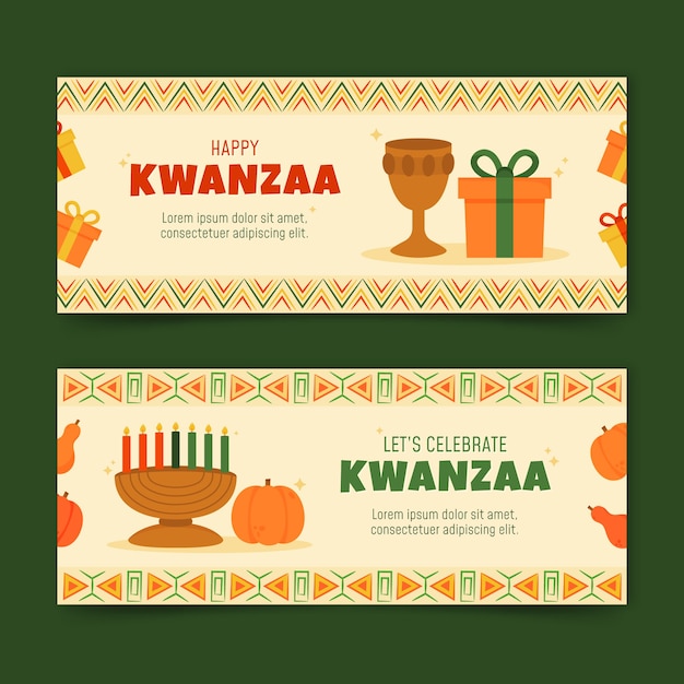 무료 벡터 손으로 그린 플랫 kwanzaa 가로 배너 세트