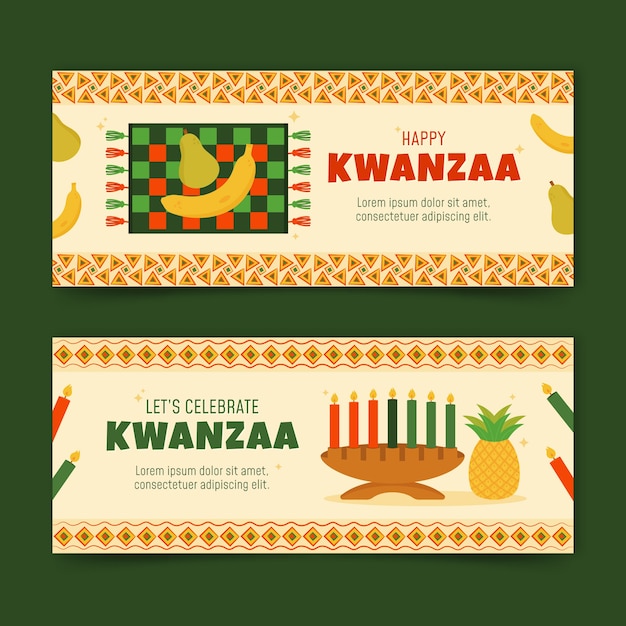 손으로 그린 플랫 kwanzaa 가로 배너 세트