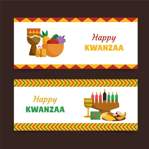 손으로 그린 플랫 kwanzaa 가로 배너 세트